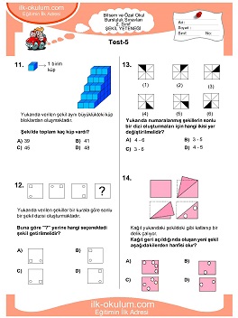 ilkokul 1. Sınıf Bilsem Zeka Testi 